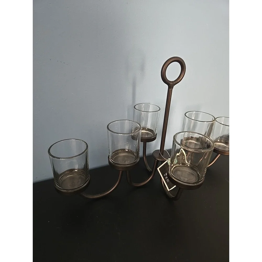 Black Metal Votive Tealight‎ Votive Candle Holder, 6 glass cups